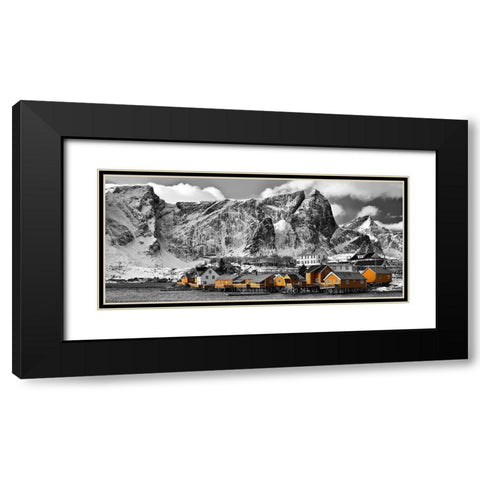 Lofoten Reine Panorama mit gelben Hauser Black Modern Wood Framed Art Print with Double Matting by Fischer, Rolf