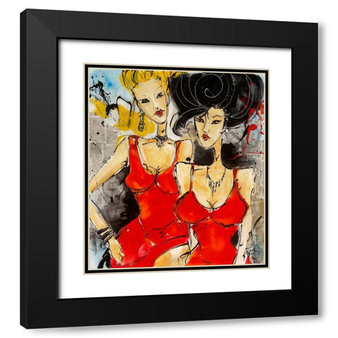 Demoiselles en rouge Black Modern Wood Framed Art Print with Double Matting by Zacher-Finet, Isabelle