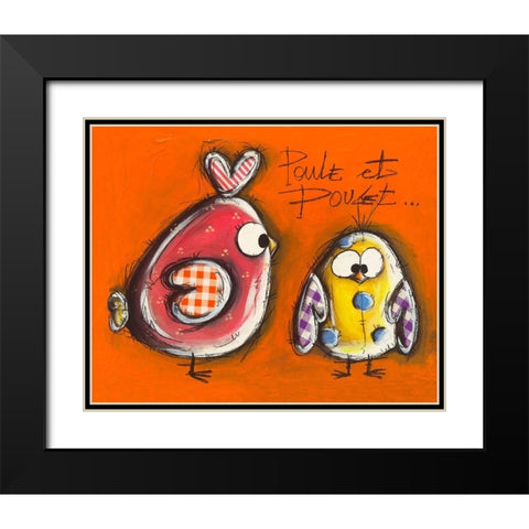 Poule et Poulet Black Modern Wood Framed Art Print with Double Matting by Mougin, Carine