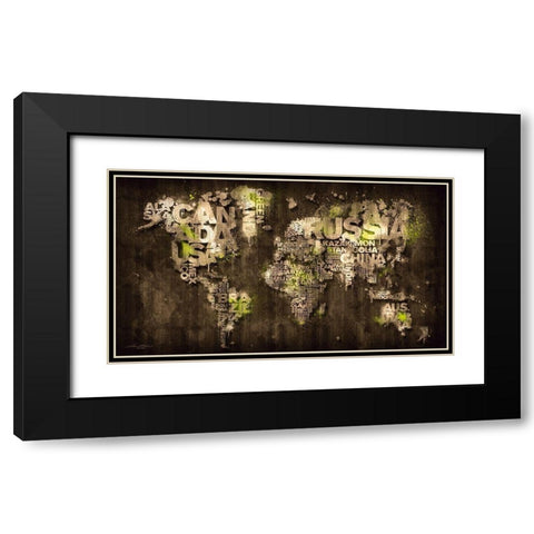 Dark Storm Lime Green Black Modern Wood Framed Art Print with Double Matting by Mikael D. Design