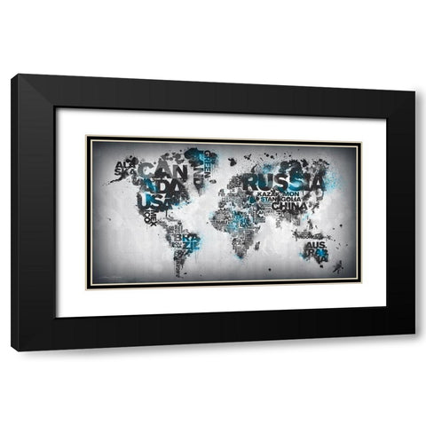 Minimal Blue Black Modern Wood Framed Art Print with Double Matting by Mikael D. Design