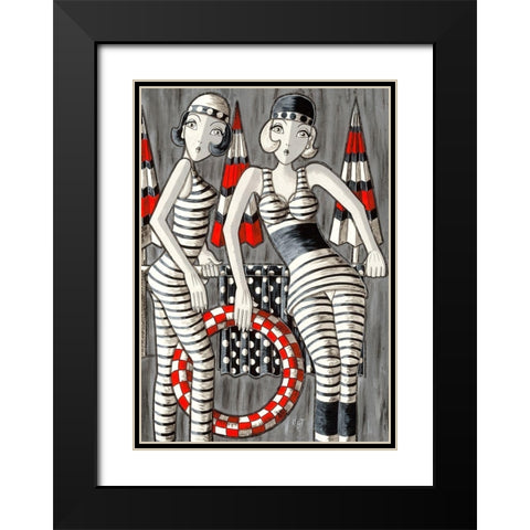 Les baigneuses des annees folles Black Modern Wood Framed Art Print with Double Matting by MIROTA