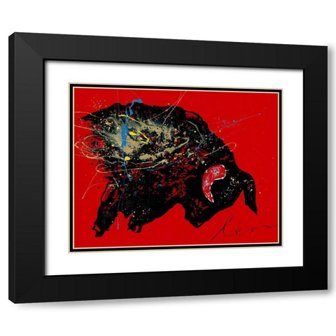 Toro Furia Black Modern Wood Framed Art Print with Double Matting by Bosboom, Leon