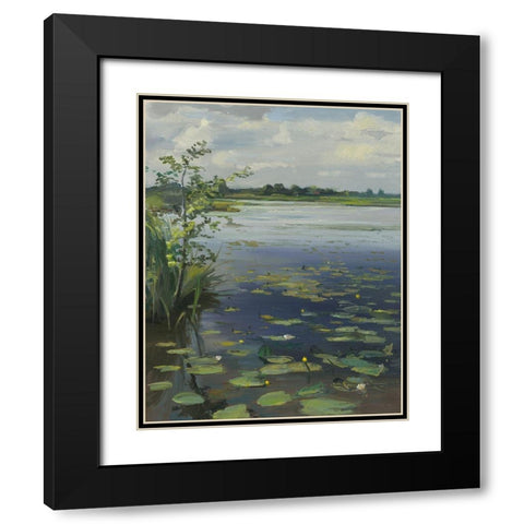 Water Lilies Earnewald II Black Modern Wood Framed Art Print with Double Matting by Koopmans, Gosse