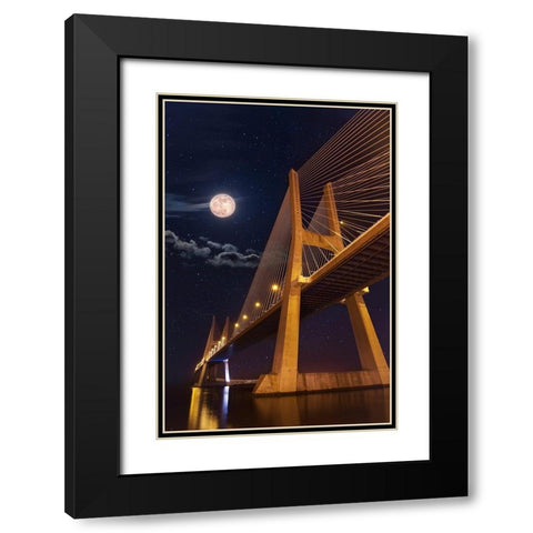 Full Moon Black Modern Wood Framed Art Print with Double Matting by Lusitano Photographie