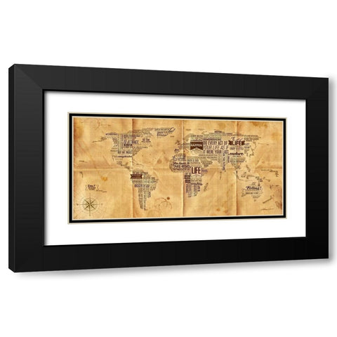 World of Life-Seachart Black Modern Wood Framed Art Print with Double Matting by Mikael D. Design