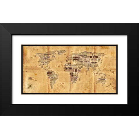 World of Life-Seachart Black Modern Wood Framed Art Print with Double Matting by Mikael D. Design