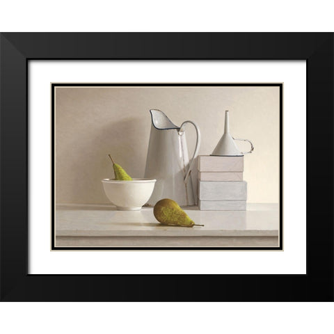 2 pears-2 boxes-jug-bowl and funnel Black Modern Wood Framed Art Print with Double Matting by de Bont, Willem