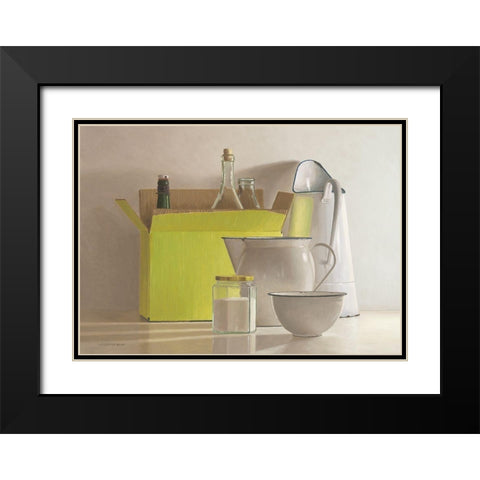 Still life with yellow box-bottles and  Black Modern Wood Framed Art Print with Double Matting by de Bont, Willem