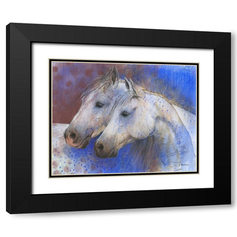 Two Horses Black Modern Wood Framed Art Print with Double Matting by Botman, Loes