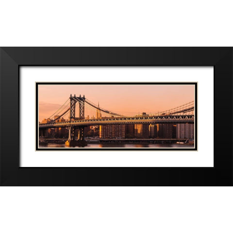 Pont de Manhattan Black Modern Wood Framed Art Print with Double Matting by Bertrande, Arnaud
