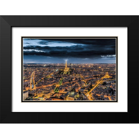 Paris by Night Black Modern Wood Framed Art Print with Double Matting by Bertrande, Arnaud