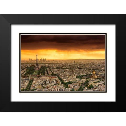 Sunset to Paris Black Modern Wood Framed Art Print with Double Matting by Bertrande, Arnaud