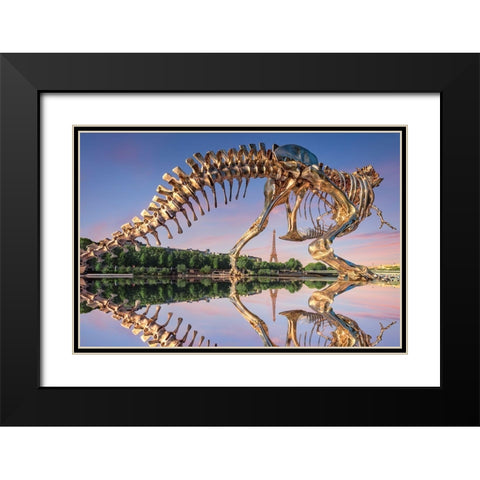 T-Rex Black Modern Wood Framed Art Print with Double Matting by Bertrande, Arnaud
