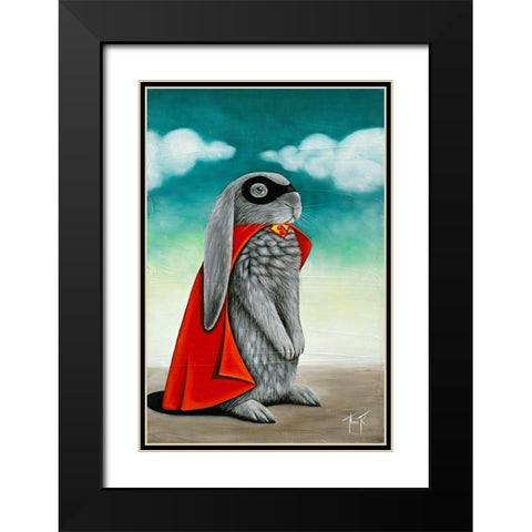 Super Lapin V Black Modern Wood Framed Art Print with Double Matting by Ann R