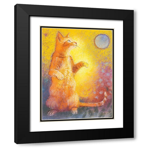 Playing Cat Black Modern Wood Framed Art Print with Double Matting by Botman, Loes