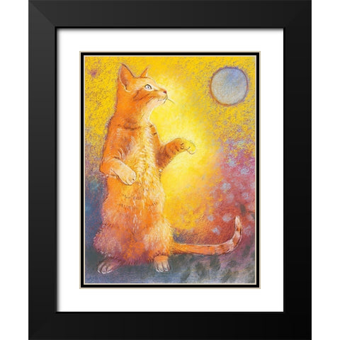 Playing Cat Black Modern Wood Framed Art Print with Double Matting by Botman, Loes