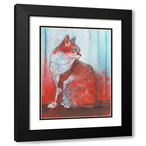 Red Cat Black Modern Wood Framed Art Print with Double Matting by Botman, Loes