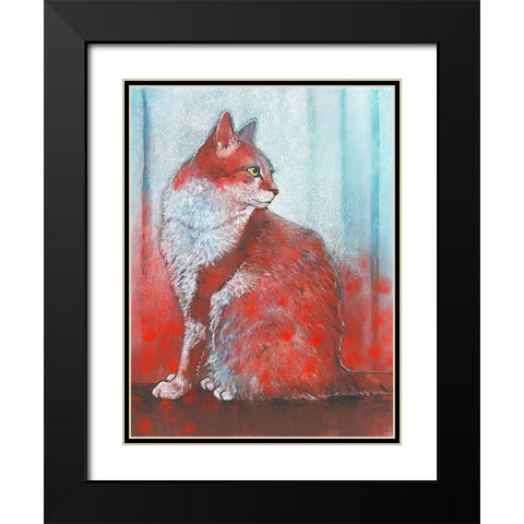 Red Cat Black Modern Wood Framed Art Print with Double Matting by Botman, Loes