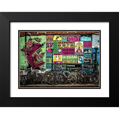 New York Street Art Black Modern Wood Framed Art Print with Double Matting by Ronin