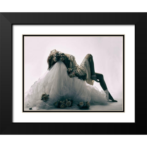 Inked Rose Black Modern Wood Framed Art Print with Double Matting by Milillo, Marco