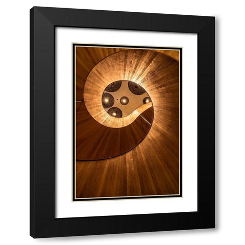 Wooden Stairs Black Modern Wood Framed Art Print with Double Matting by Ronin