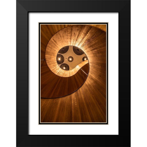 Wooden Stairs Black Modern Wood Framed Art Print with Double Matting by Ronin