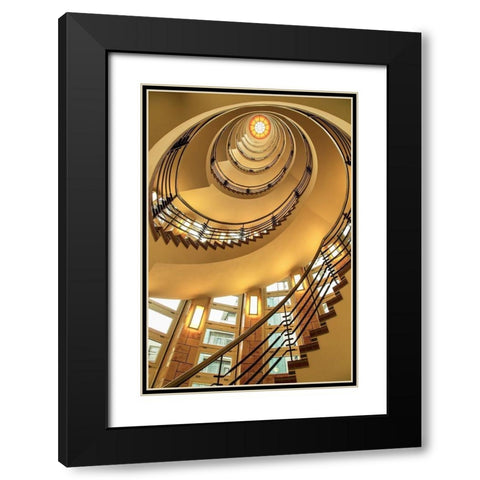 Yellow Staircase Black Modern Wood Framed Art Print with Double Matting by Ronin