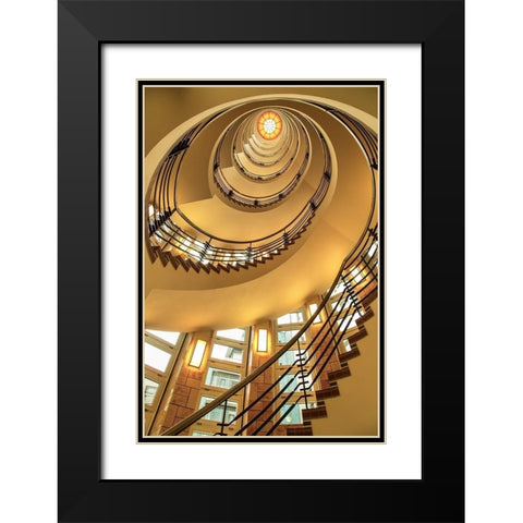 Yellow Staircase Black Modern Wood Framed Art Print with Double Matting by Ronin