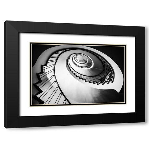 Parrot Staircase Black Modern Wood Framed Art Print with Double Matting by Ronin