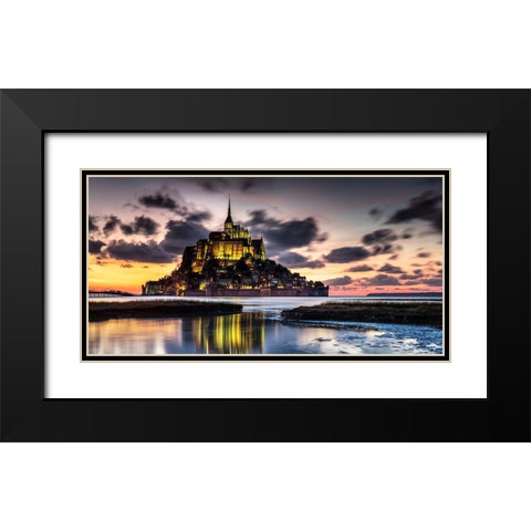 Mont Saint Michel Black Modern Wood Framed Art Print with Double Matting by Ronin