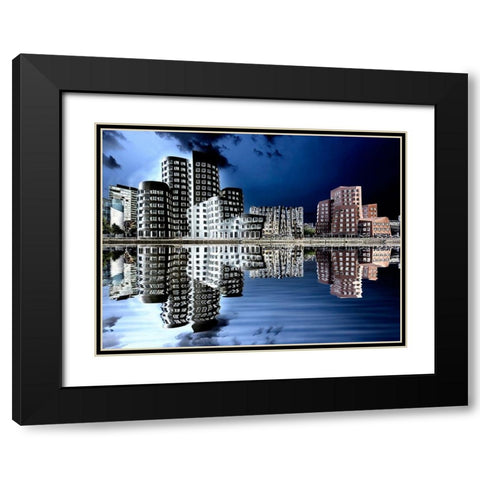Gehry Bauten Dusseldorf im Medienhafen Black Modern Wood Framed Art Print with Double Matting by Fischer, Rolf