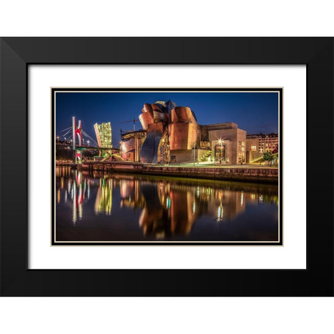 Bilbao at Night Black Modern Wood Framed Art Print with Double Matting by Ronin