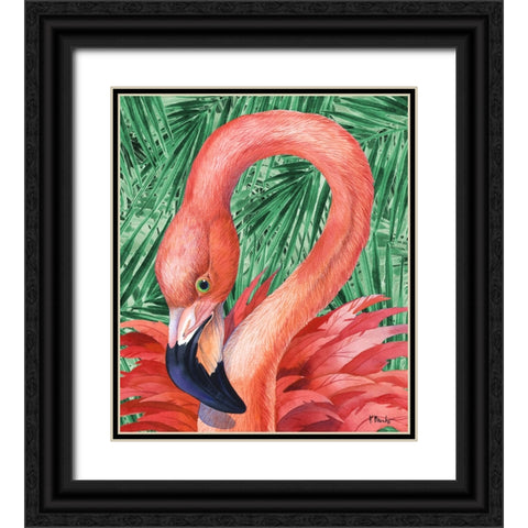 Fab Flamingo - Palms Black Ornate Wood Framed Art Print with Double Matting by Brent, Paul
