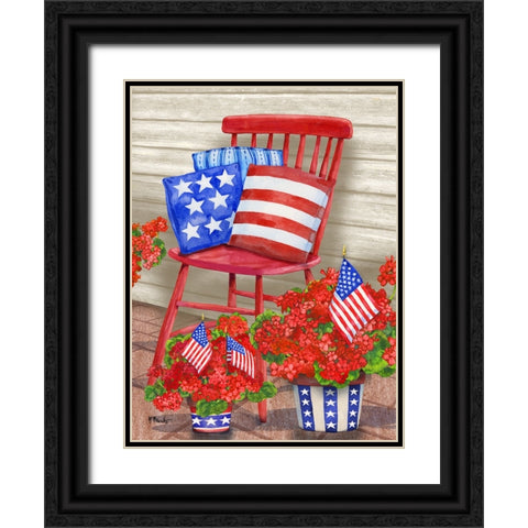 Farmhouse Florals I - Patriotic Black Ornate Wood Framed Art Print with Double Matting by Brent, Paul