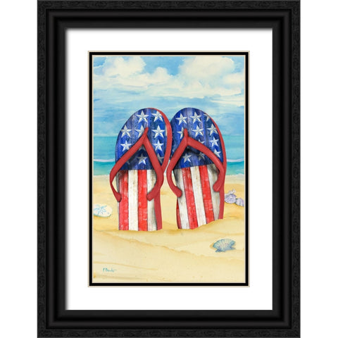 Americana Beach Flip Flops Vertical I Black Ornate Wood Framed Art Print with Double Matting by Brent, Paul