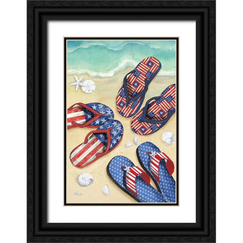 Americana Beach Flip Flops Vertical II Black Ornate Wood Framed Art Print with Double Matting by Brent, Paul