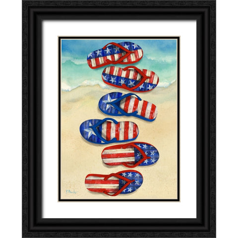 Freedom Flip Flops Vertical - Beach Black Ornate Wood Framed Art Print with Double Matting by Brent, Paul