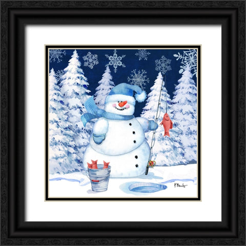 Icy Snowman III - Navy Black Ornate Wood Framed Art Print with Double Matting by Brent, Paul