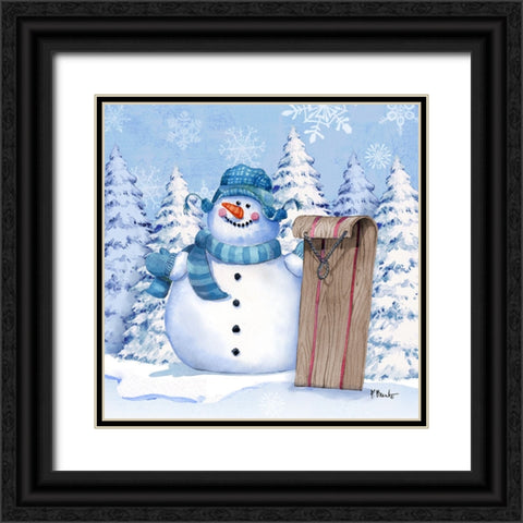 Icy Snowman IV Black Ornate Wood Framed Art Print with Double Matting by Brent, Paul