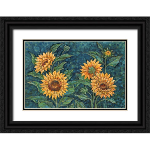 Impressions of Sunflowers Horizontal II Black Ornate Wood Framed Art Print with Double Matting by Brent, Paul
