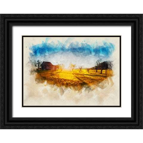 Barn 5 Watercolor Black Ornate Wood Framed Art Print with Double Matting by Lee, Rachel