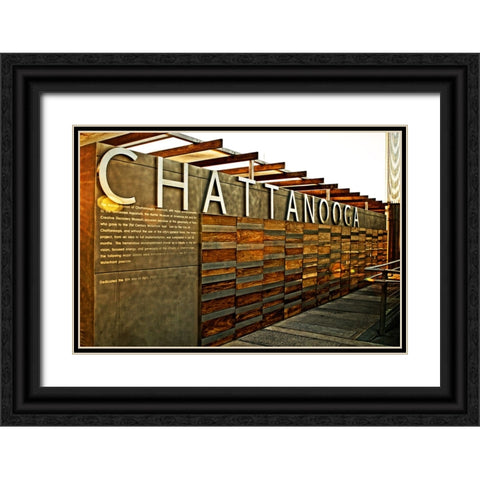 Chatt Pier Sign Black Ornate Wood Framed Art Print with Double Matting by Lee, Rachel