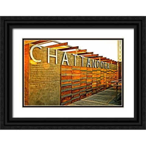 Chatt Pier Sign Metallic Black Ornate Wood Framed Art Print with Double Matting by Lee, Rachel