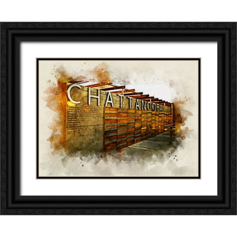 Chatt Pier Sign Watercolor Black Ornate Wood Framed Art Print with Double Matting by Lee, Rachel