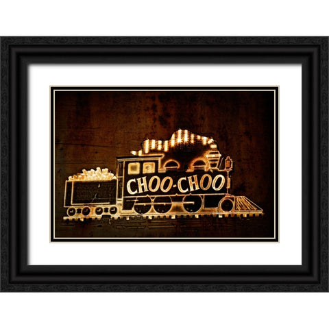Choo Choo Sign Textured Black Ornate Wood Framed Art Print with Double Matting by Lee, Rachel