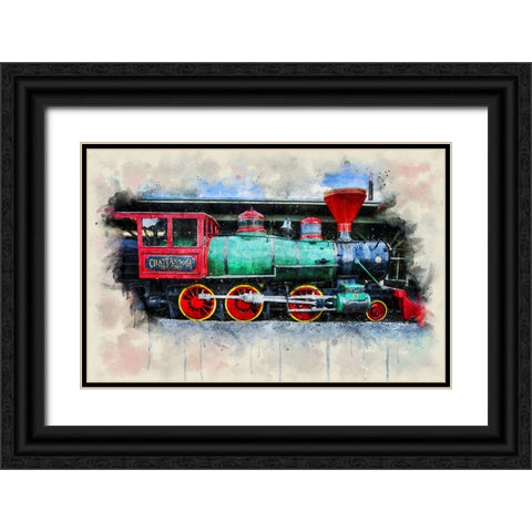 Choo Choo Train Watercolor Black Ornate Wood Framed Art Print with Double Matting by Lee, Rachel
