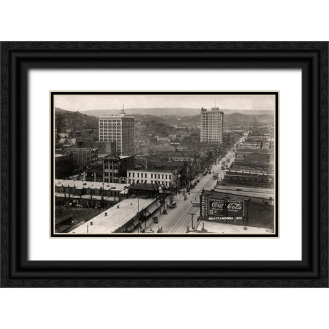 Downtown Chattanooga 1913 Black Ornate Wood Framed Art Print with Double Matting by Lee, Rachel