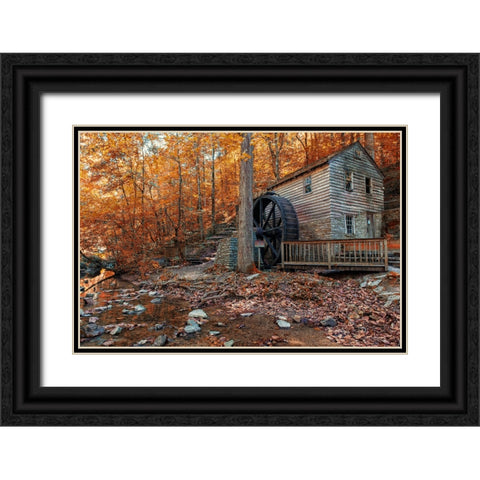 Smokies Grist Mill Fall Black Ornate Wood Framed Art Print with Double Matting by Lee, Rachel