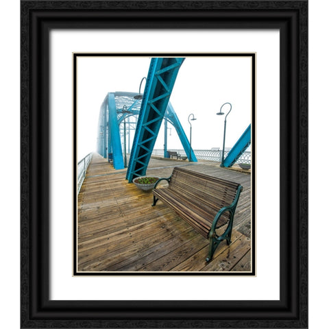 Walnut Bench in Fog Black Ornate Wood Framed Art Print with Double Matting by Lee, Rachel